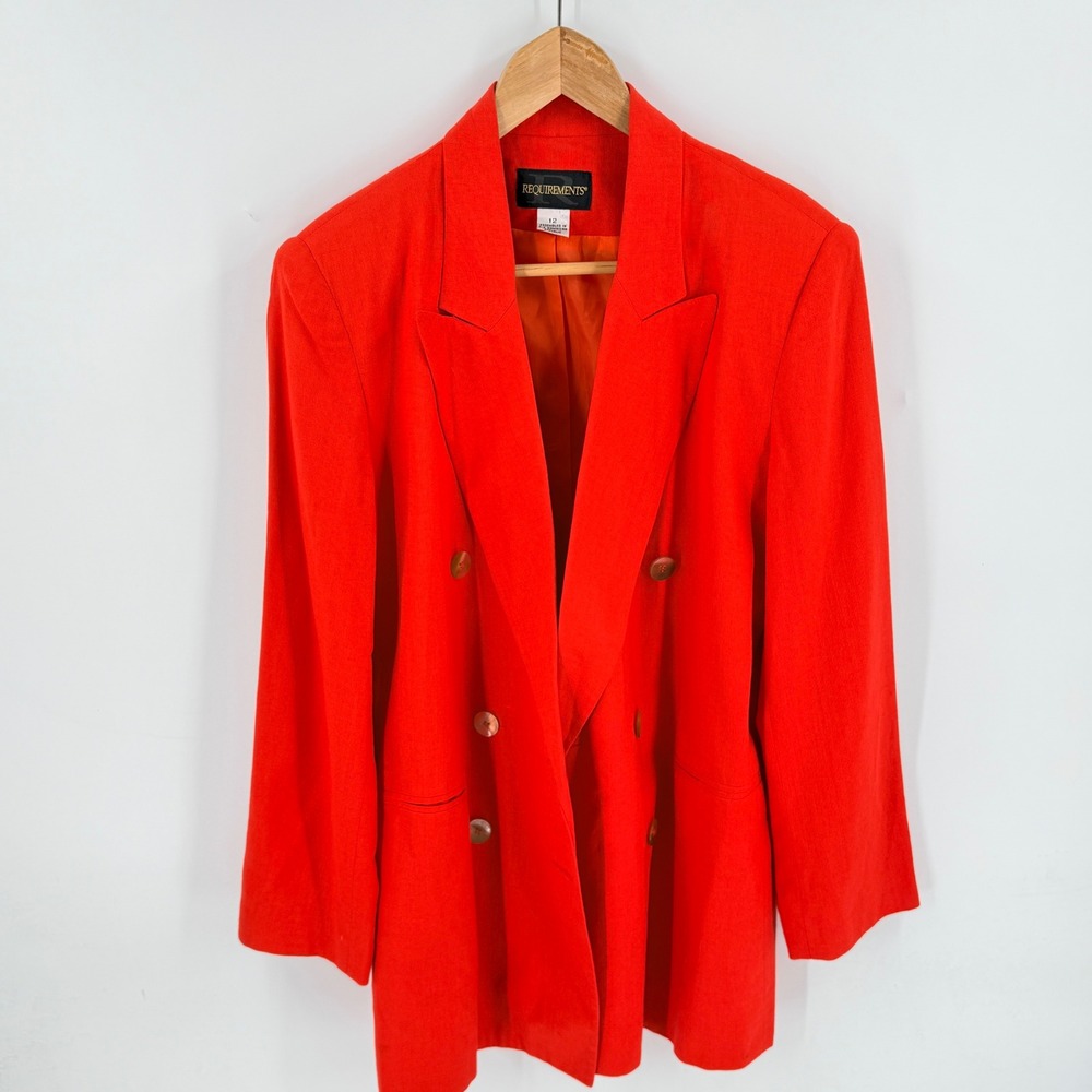 Vintage Red Requirements Blazer Size 12 Double Breasted Career Long Line
